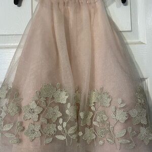 Catherine Malandrino Blush Tulle Dress with Gold Floral Embroidery